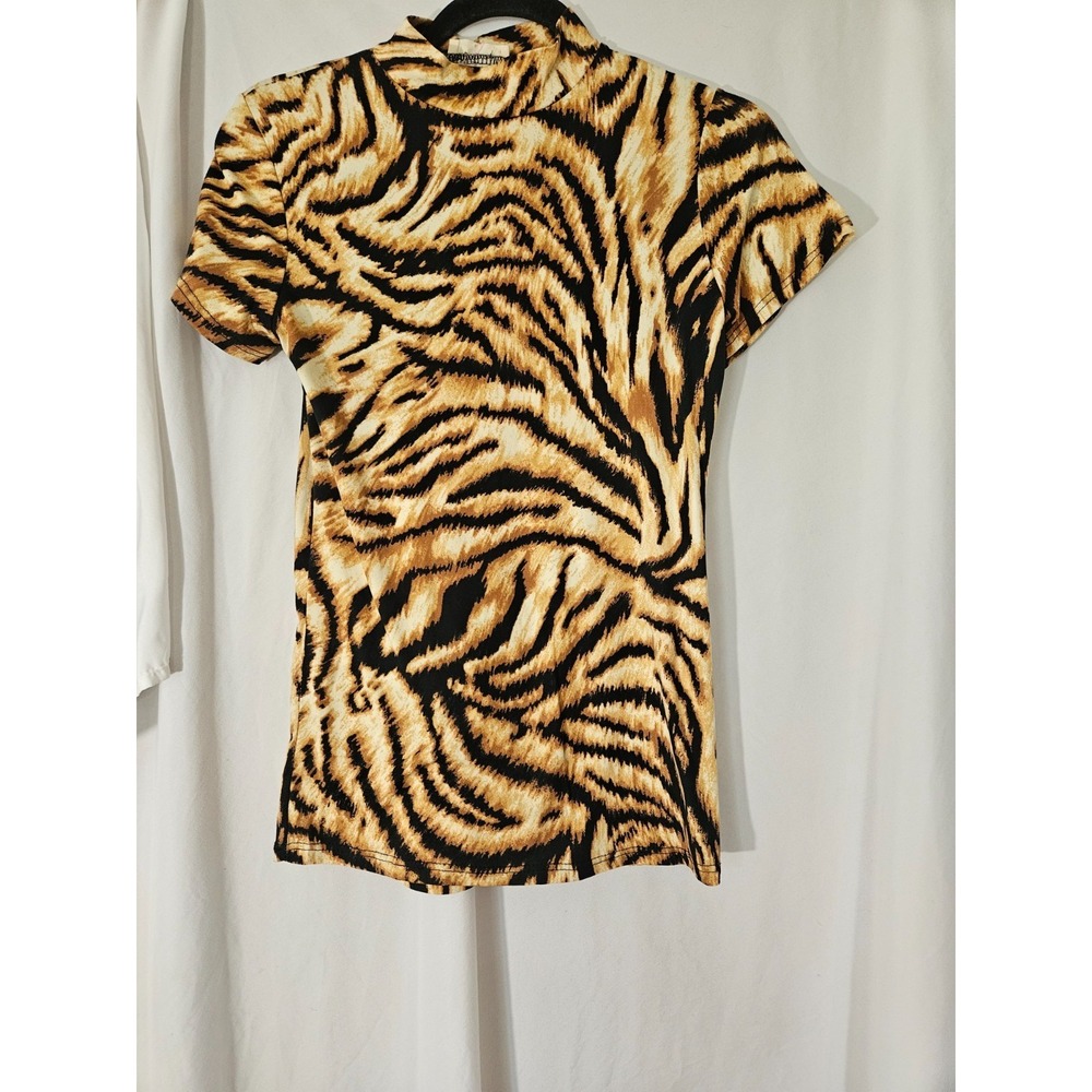 Olivia Rae  Tiger print Mock Neck Top Shirt Blouse‎ Small